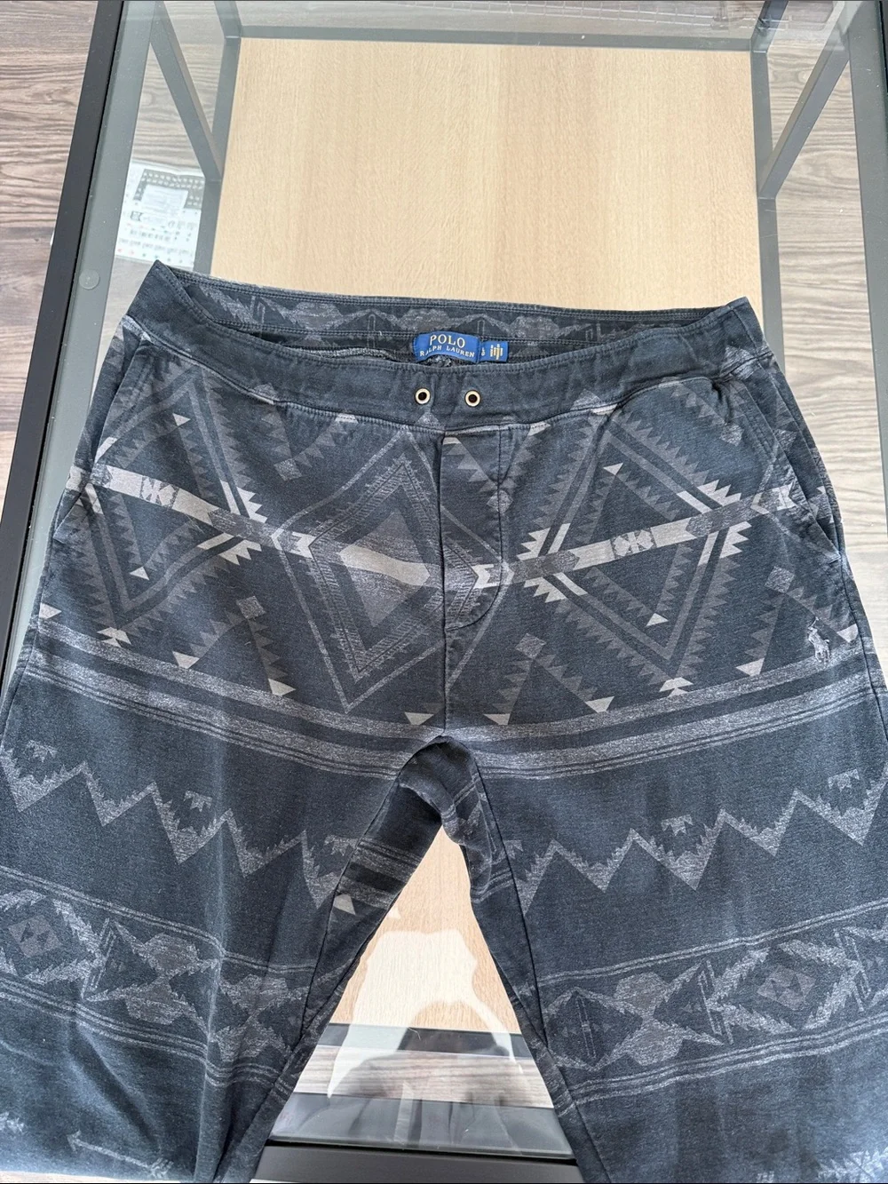 Polo by Ralph Lauren Black Gray Tribal Print Joggers